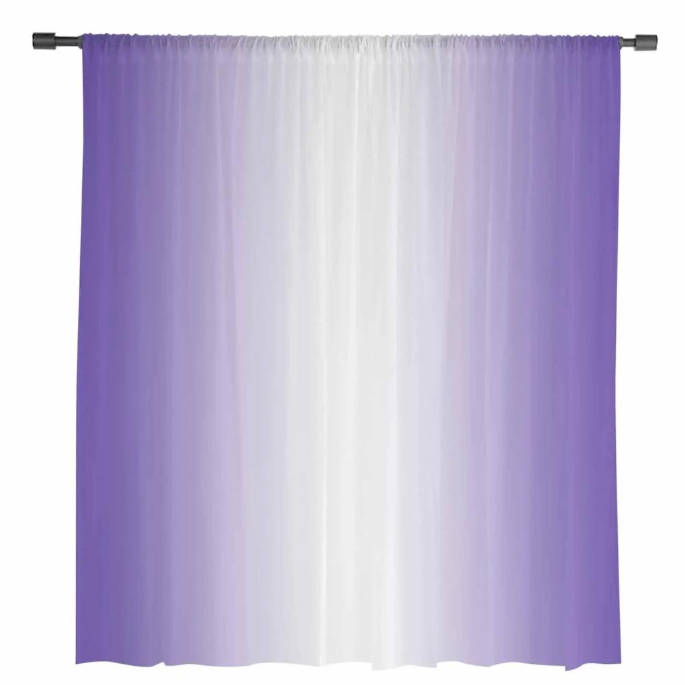 Lila och vit gradient genomskinliga gardiner för vardagsrumsdekoration Fönstergardiner för kök Tyll Voile Organza Gardiner