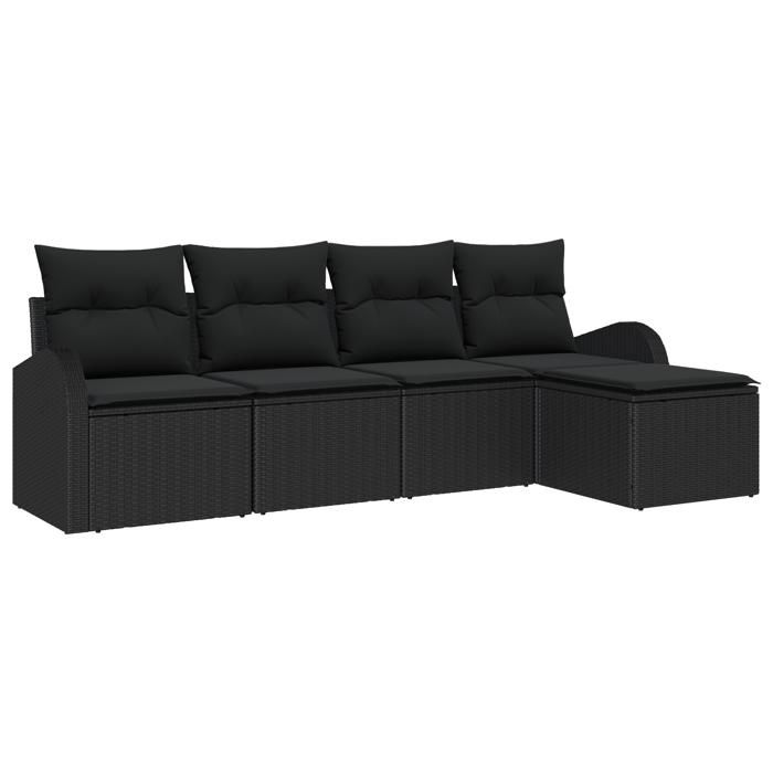 VidaXL Ensemble de canapé de jardin 5 pièces avec coussins Noir Poly Rattan 3346003