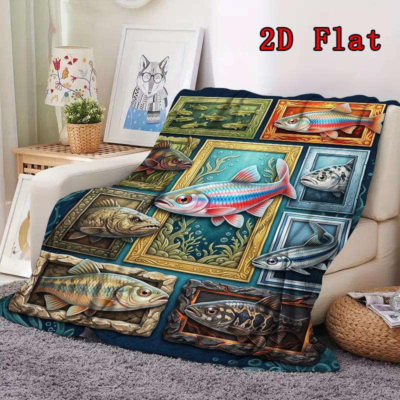 Fish Gallery 2D Flat Pattern Flannel Blanket, High Quality All Seasons, Home Decor, Warmth and Comfort, Perfect for Christmas Gifts.