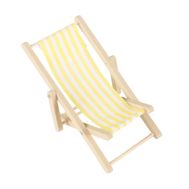 1Pcs 1:12 Dollhouse Miniature Beach Chair Toy Striped Plastic Diy Foldable Deckchair For Dolls Decor