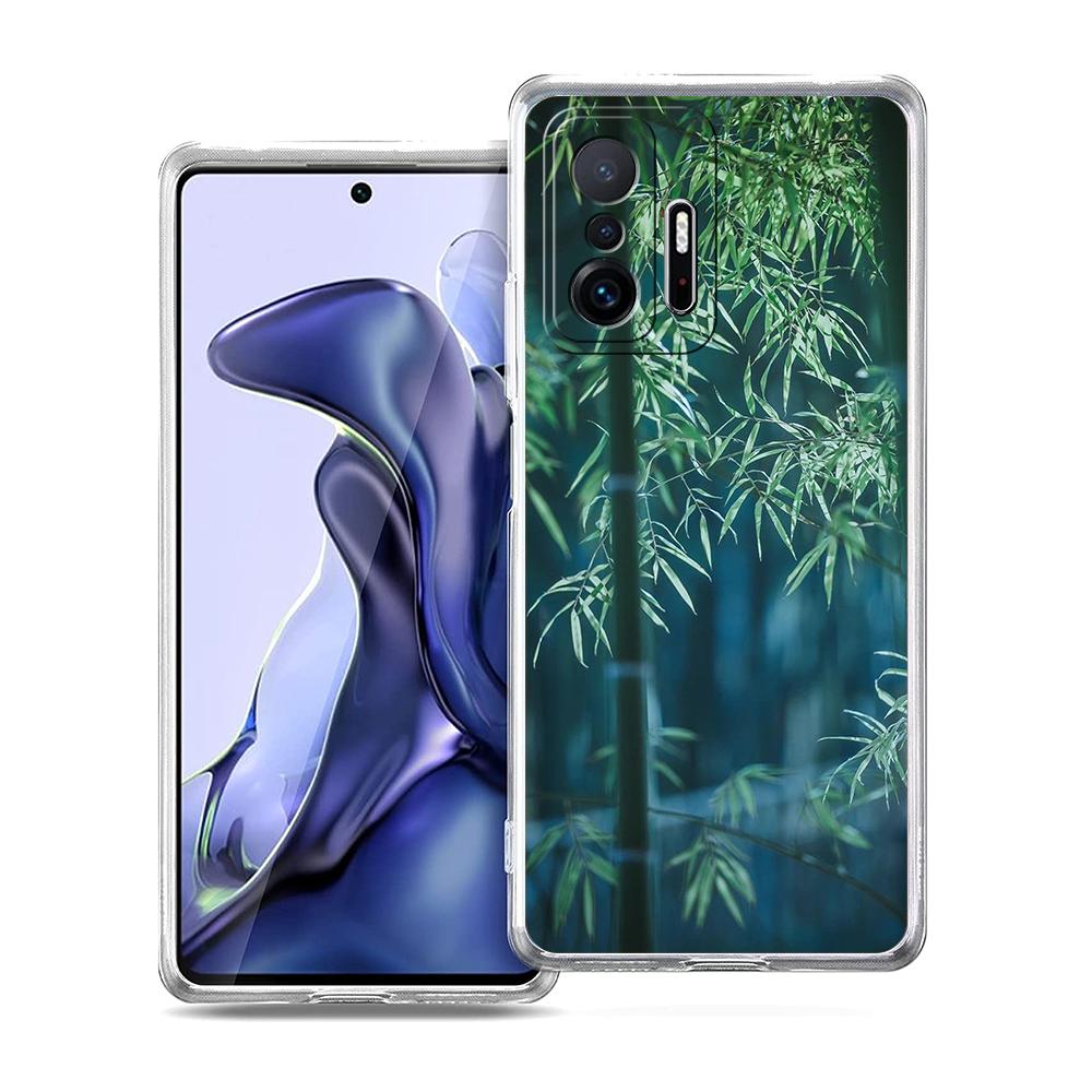 

Transparent Phone Case for Xiaomi Mi 14 13 12 11 Ultra Poco X3 NFC F3 F6 Pro Lite Soft TPU Shell New Chinese Style Green Bamboo Poco X6 Pro