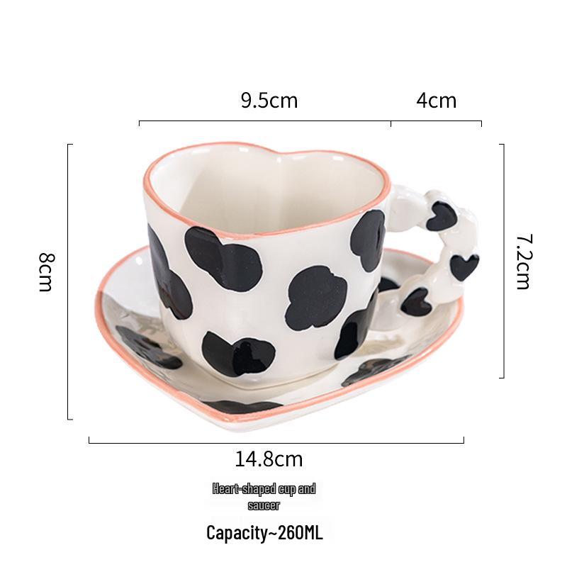 Tazza da Caffè in Ceramica con Piattino - Design Rosa Love Dipinto a Mano