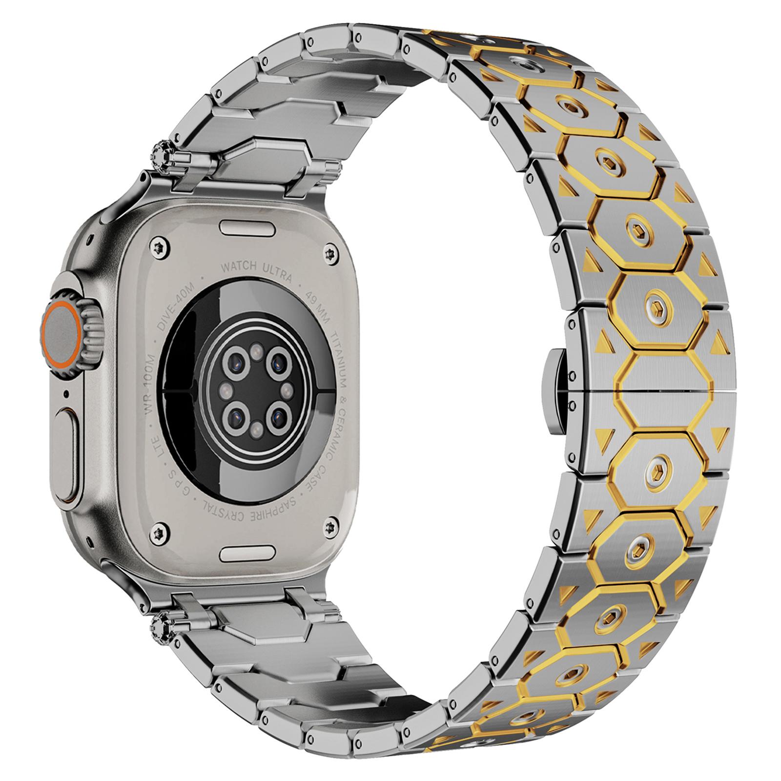 

Ремінець для Apple Watch Series 10 Ultra 9 8 7 SE 6 5 4 3 2 1 46 мм 49 мм 45 мм 44 мм 42 мм Ремінець з нержавіючої сталі із застібкою-метеликом Silver/Gold