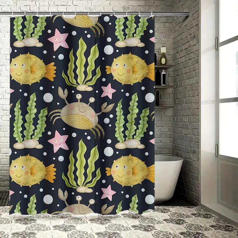 Underwater World Bath Shower Curtain featuring friendly sea creatures Perfect for adding a touch of color and fun to your bathro