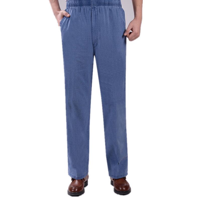 Summer Thin Middle-aged and Elderly Men's Trousers with High Waist Elastic Loose Cotton and Linen Trousers Comfortable High Quality Unique Clothes