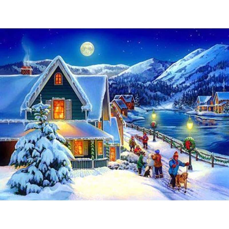 Nová 5D DIY Diamantová malba zámku Sněhová scéna Diamantové vyšívání Krajina Křížový steh Plný kulatý vrták Domácí dekorační dárek