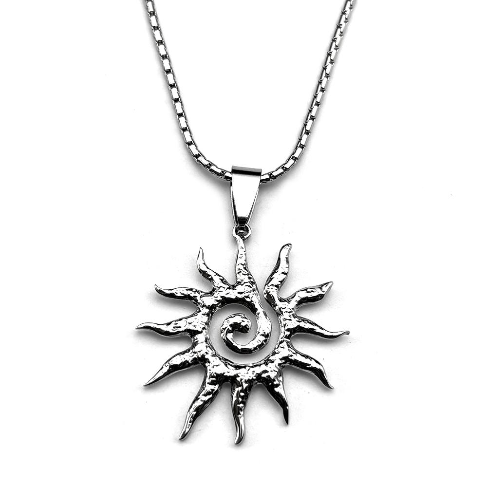 Spiral Sun Pendant Necklace For Women Men Stainless Steel Silver Color Daily Wear Boho Vintage Chic Neck Chain Gift Jewelry
