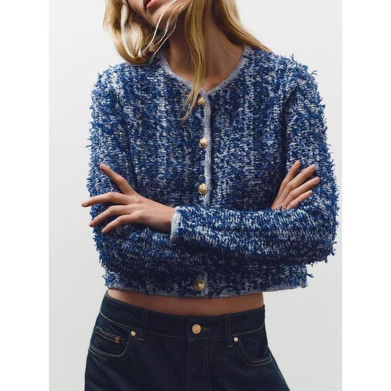 Za2025 Spring New Women Clothes Versatile Elegant Round Neck Long Sleeve Interwoven Knitted Short Coat 4192040 400