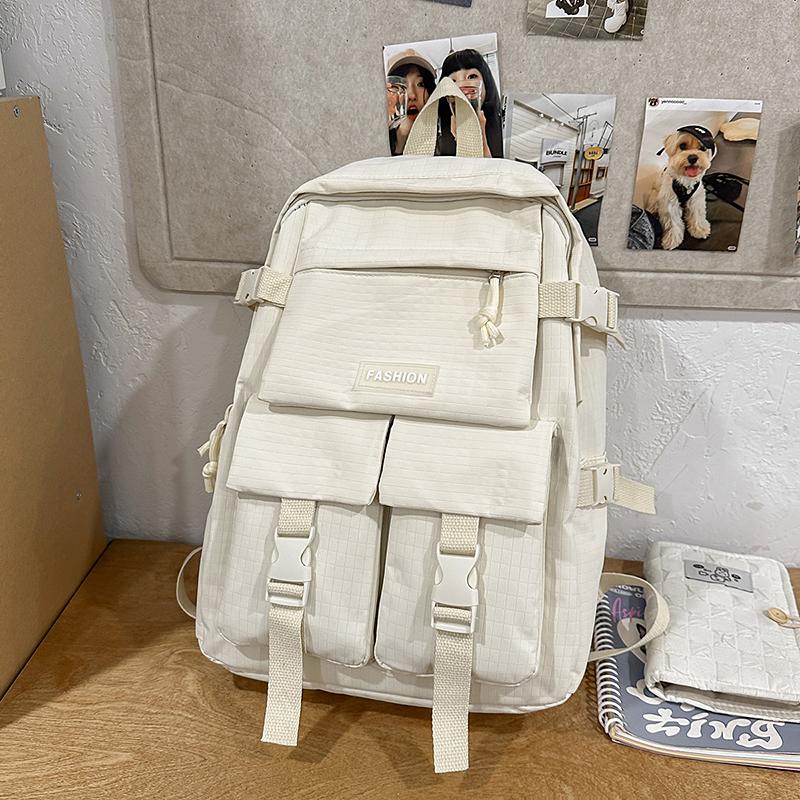 Solid Color Schoolbag Women's Large Capacity Travel Backpack Student Backpack