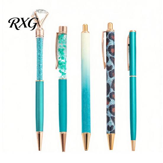 Refillable Metal Ink Pen 5PCS Diamond Ballpoint Pens, with Sparkling Rhinestone Decor, Smooth Writing Push Press Mechanism Pen, for Kids Adults