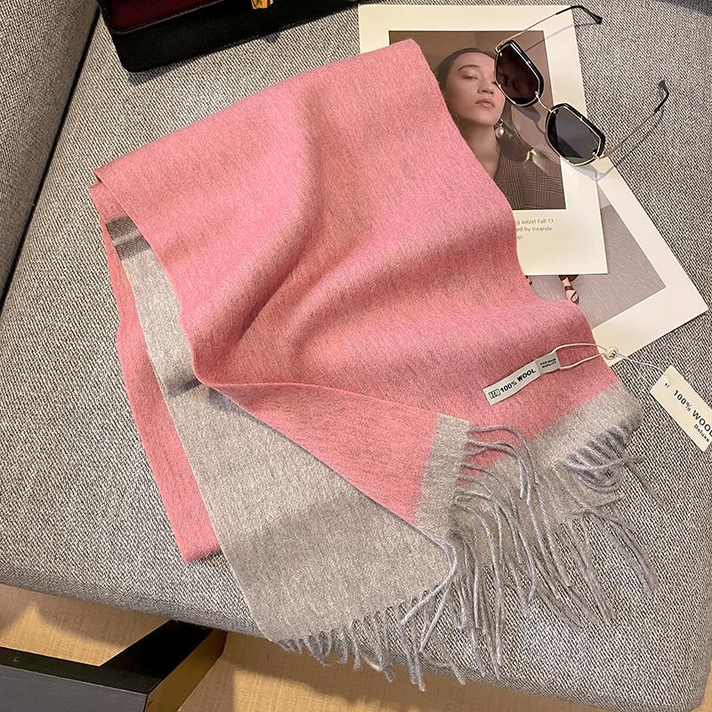 100% Pure Wool Scarf Female Winter Warm Cashmere Shawl Checkerboard Grain Design Couple Accessory Premium Sense Windproof Scarf