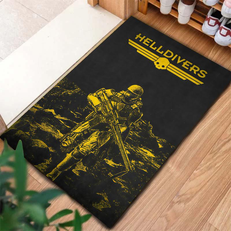 Helldivers Game Silhouettes Carpet Rug For Living Room Bedroom Home Sofa Decoration Kids Play Nonslip Floor Mat