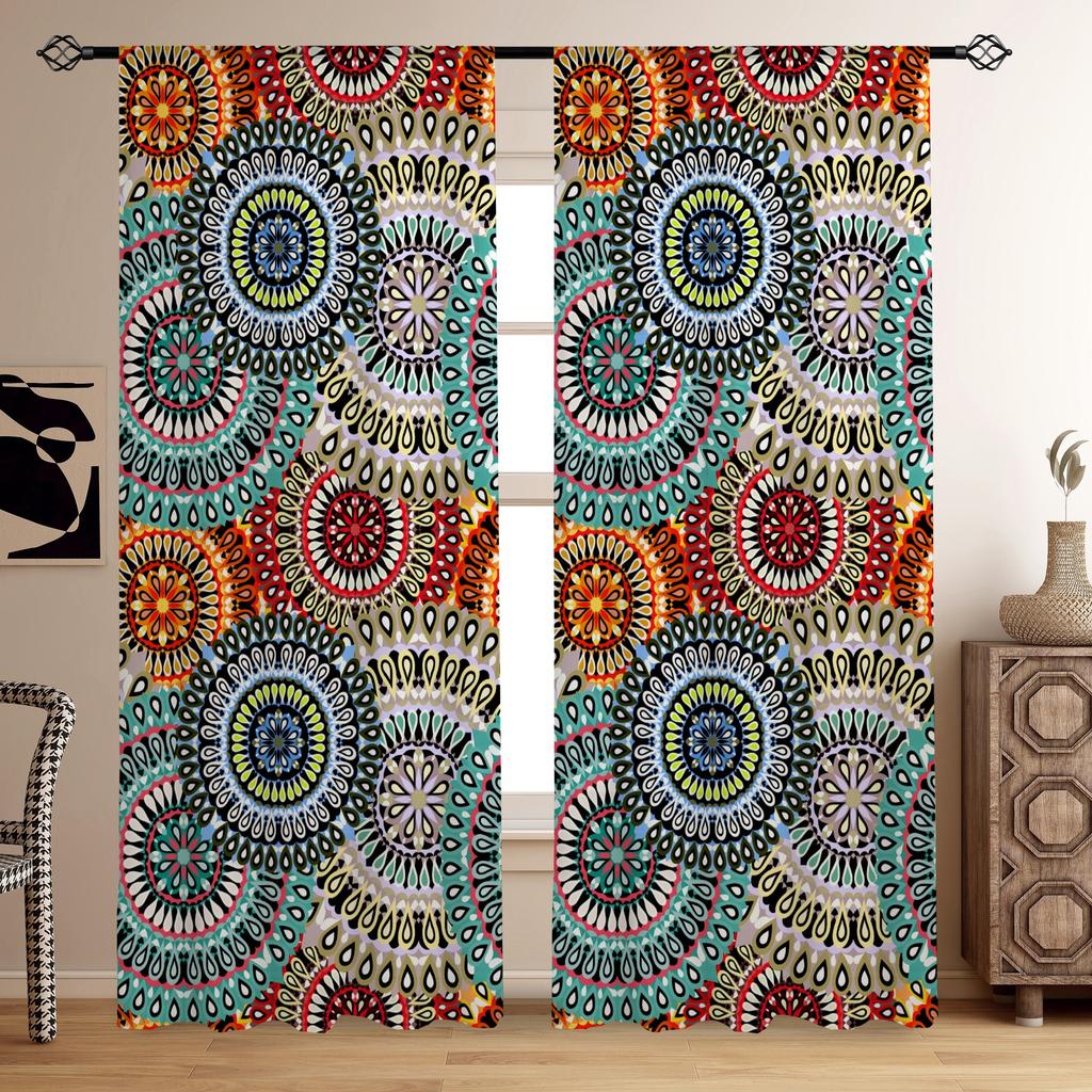 2pcs Boho/Aztec Style Curtains Thermal Insulated Window Drapes Window Treatments For Bedroom Living Room Office Home Decoration