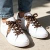 Replacement Ribbon Shoelaces for Canvas Shoes and Sneakers, Leopard Print Sheer Shoelace with Aglets for Footwear Styling, 4 Pair