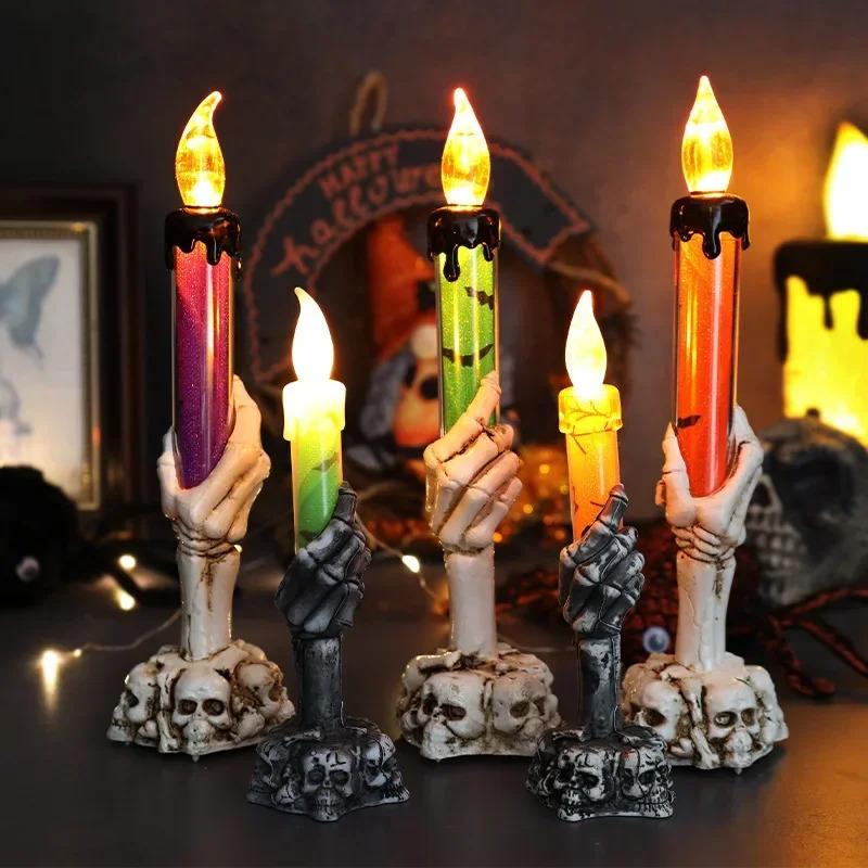 Halloween LED Electronic Candles – Spooky Ghost Hand Flameless Tea Lights & Candle Holder Decor