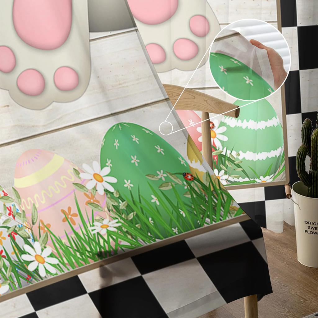 Light Filtering Easter Retro Farm Style Bunny Curtains Bedroom Living Room Festival Decor Cute Rabbit Kitchen Window Tulle Curtain Polyester Washable