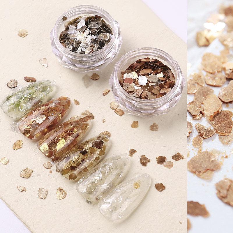 Mica Flake Nail Art Metal High Gloss Mineral Copper Gold Flake Thin Fragment Irregular Mica Flake Nail Set