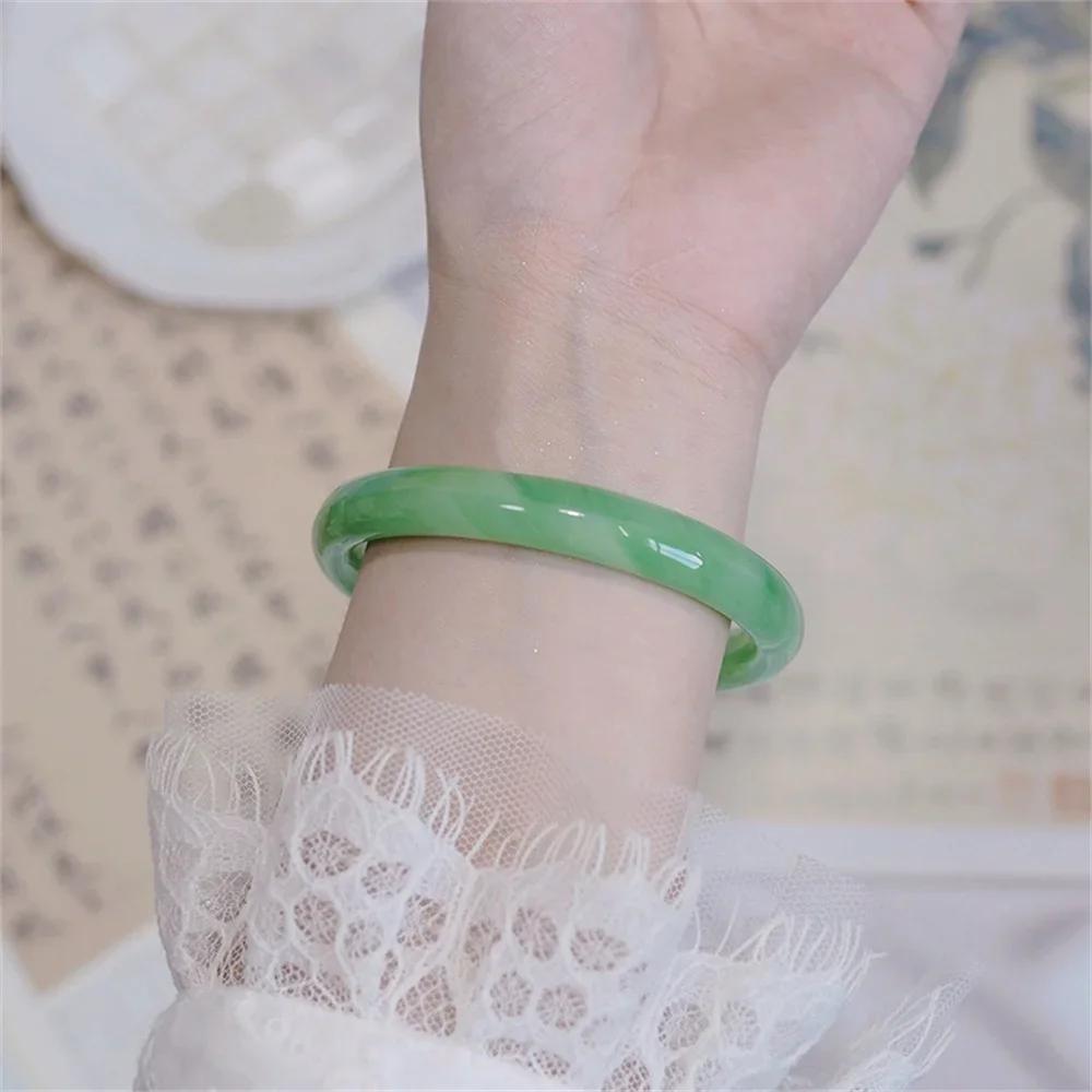 Green White Bracelet Elegant Gift Chinese Temperament Minimalist Popular Retro Charm Ink Round Bracelet Daily Simple Jewelry