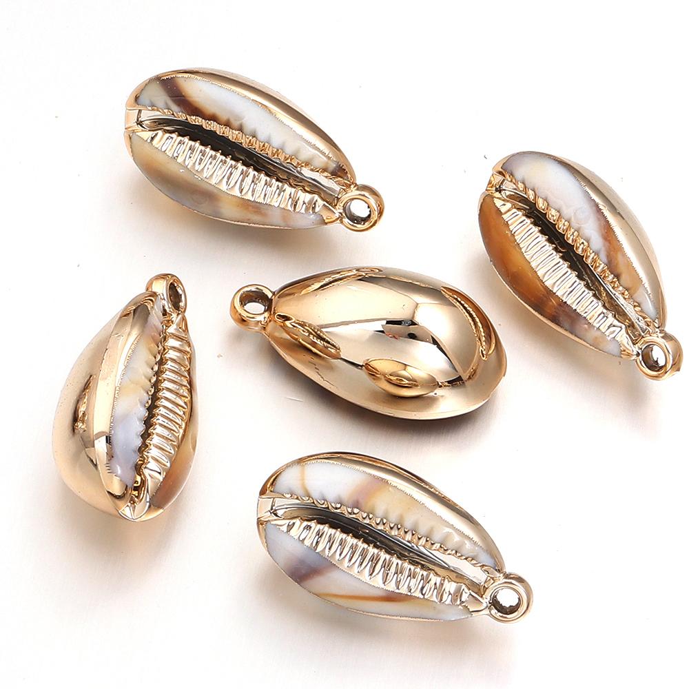 5-10pcs/lot Shell Shaped Acrylic Pendant Gold Plated Conch Scallop Charms Beads For DIY Fashion Keychain Necklace Accessories