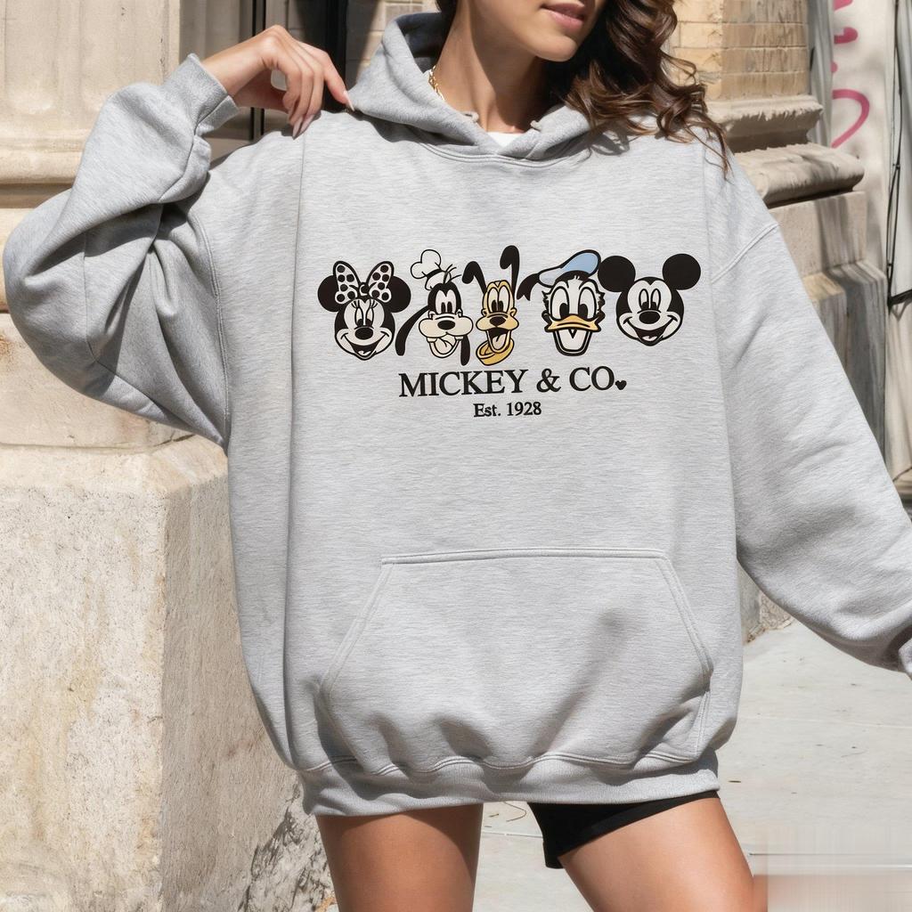 Unisex Oversized Disney Mickey Print Hooded Sweatshirt Men Women Streetwear Loose Casual Pullover Jacket Autumn/Winter Fashion