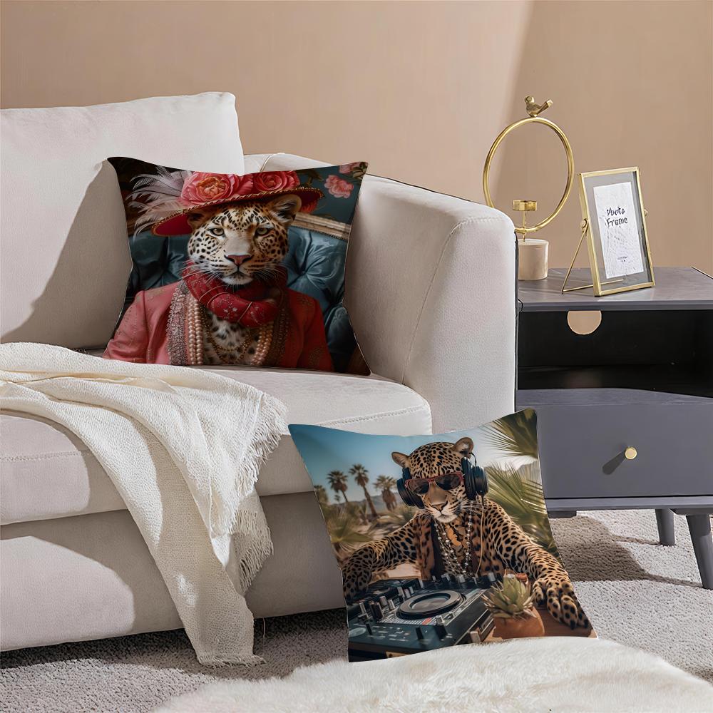 European Fashion Leopard Art Cushion Cover Pillowcase Short Plush Invisible zipper Room Sofa Cushion Cover