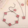 13mm Clover Pendant Necklace Earring Bracelet Set Women 18K Gold Plated Titanium Steel Jewelry Fashion OL Style