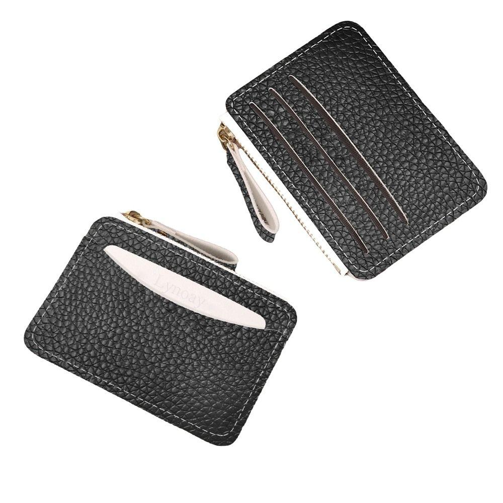 New PU Leather Credit Card Holder Multiple Card Slots Water-resistant Zipper Wallet Slim Simple Card Case for Women Girls