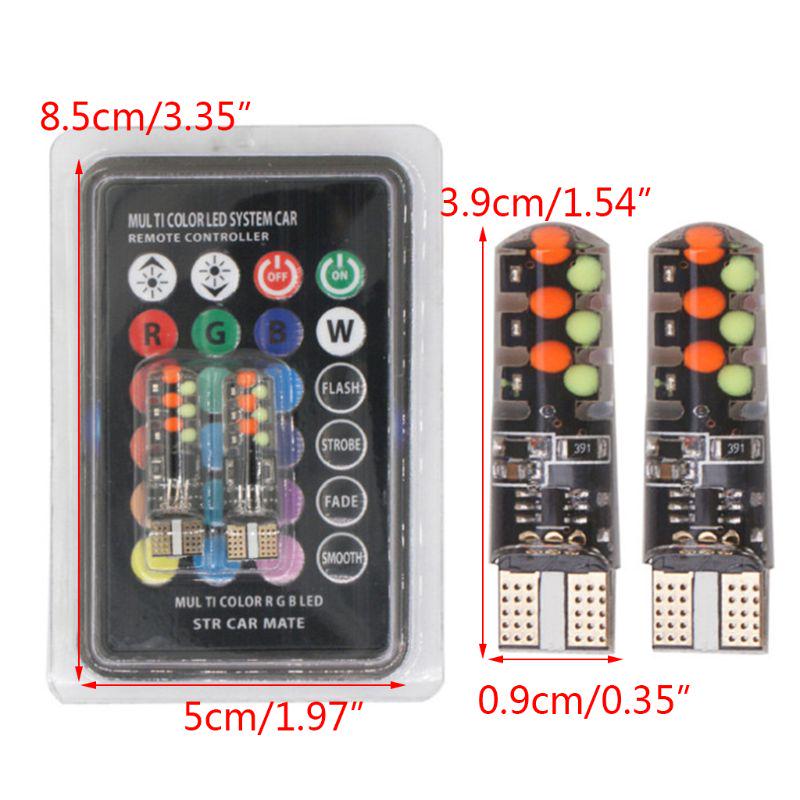 2Pcs T10 W5W RGB LED Bulb Veículo Dome Luzes de leitura com controle remoto