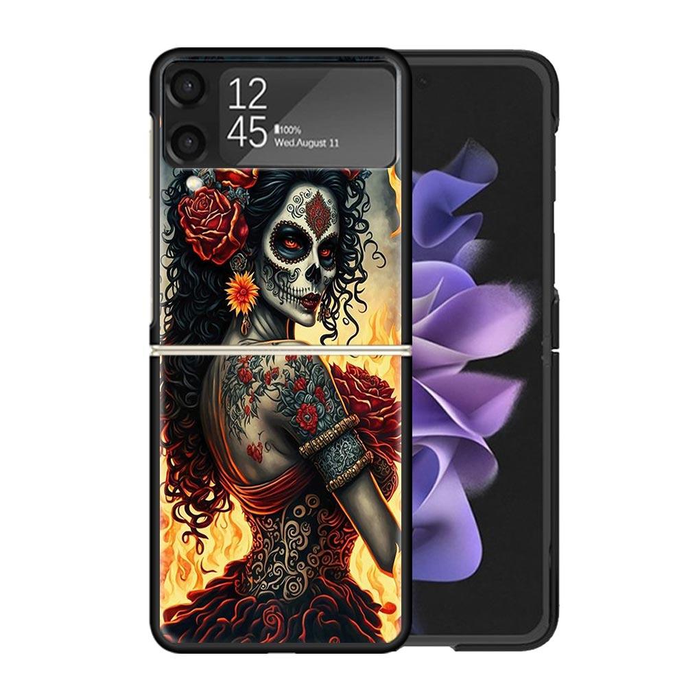 Catrina Mooie Roos Meisje Schedel Hoesjes Voor Samsung Galaxy Z Flip 4 5 6 7 3 Z Flip7 Flip6 Flip4 Flip5 Flip3 5G Hard Schokbestendig F