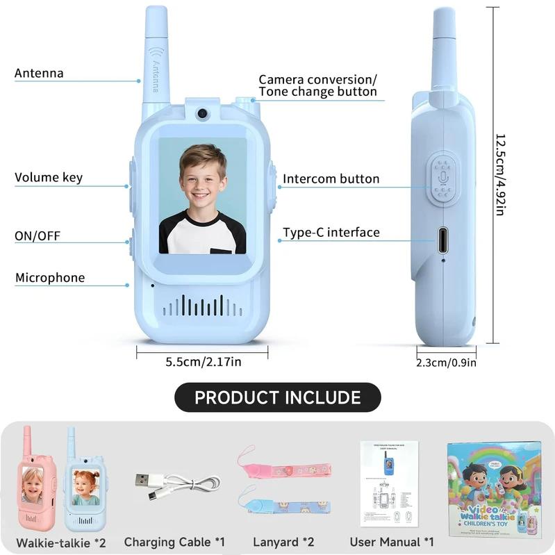 Kinder Video Walkie Talkie Set mit HD-Bildschirm Ein-Klick-Anruf Cartoon-Sprechanlage Einfache Bedienung Für Kinder Geschenk Outdoor Camping Reise