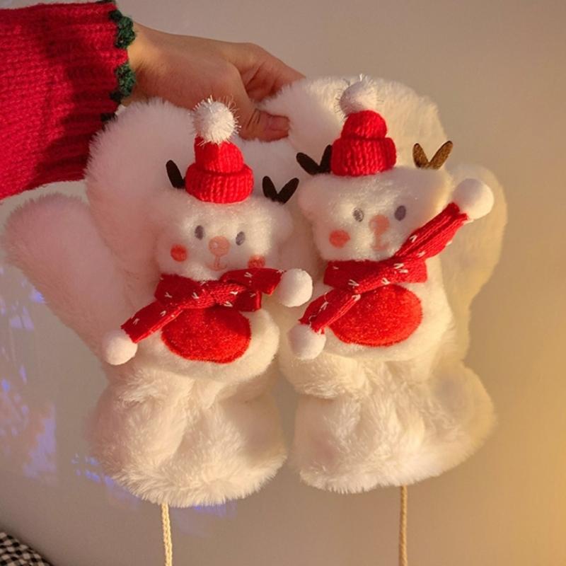 3D Animal Plush Gloves Winter Warm Gloves for Kids Teens Hand Warmers Furry Mittens Coldproof Windproof Cycling Handwear