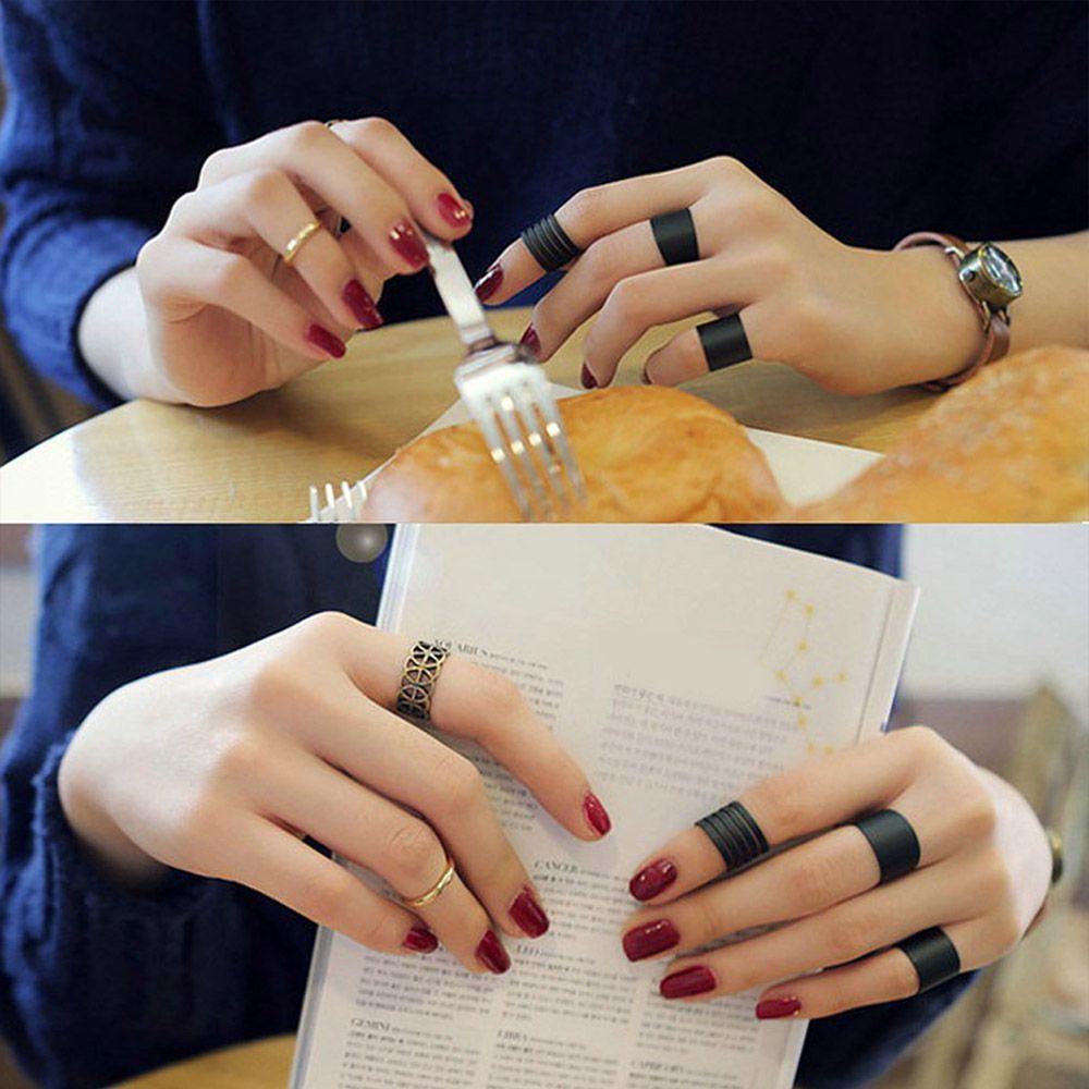 High Quality Women Plain Above Open Stack Knuckle Ring Ring Set Black Midi