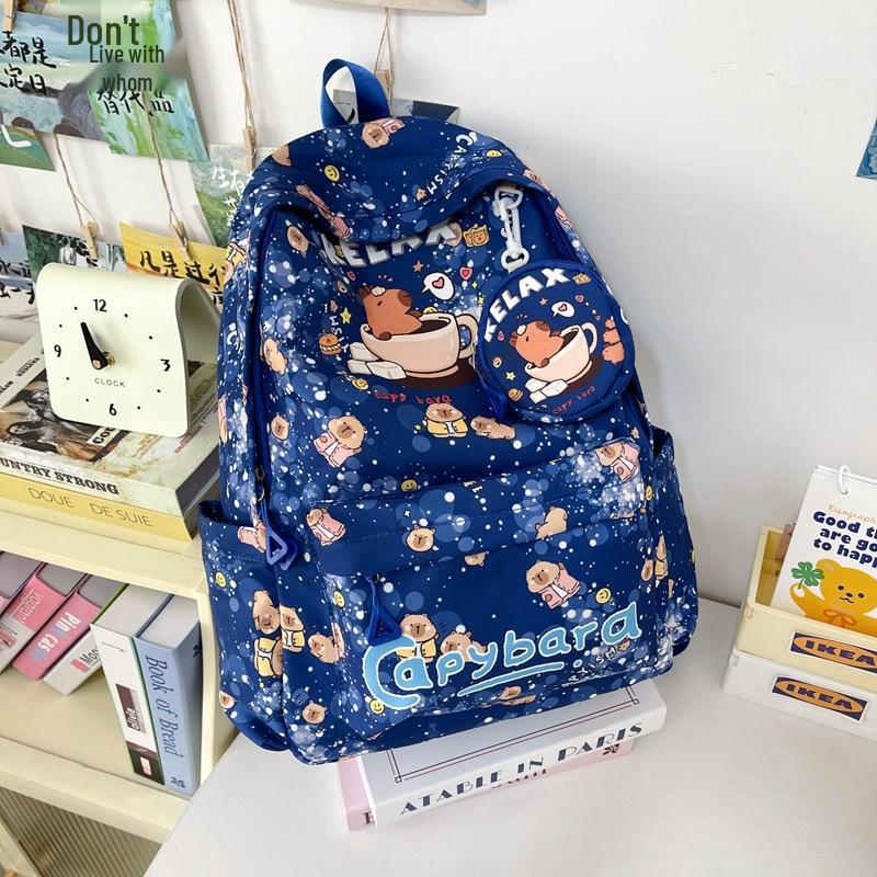 New Style Lightweight Children's Backpack - Large Capacity for Boys & Girls, Double Shoulder Bag with Capybara Design