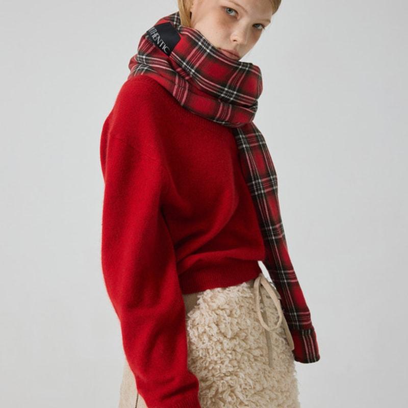 YUTHENTIC Check Sleeve Muffler Red Check AX5XF85068