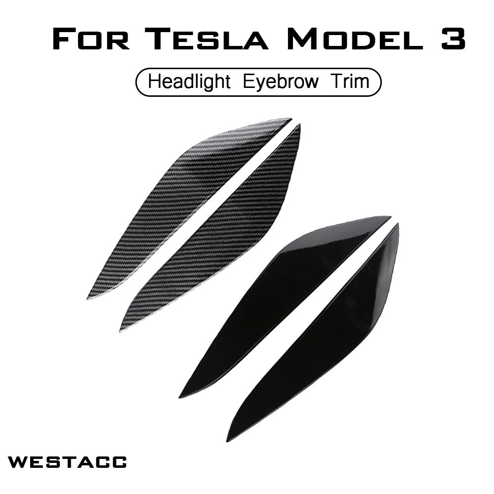 2Pcs Car Headlight Headlamp Front Lamp Eyebrow Sticker Eyelid Decoration Trim for Tesla Model 3 2016 -  Styling