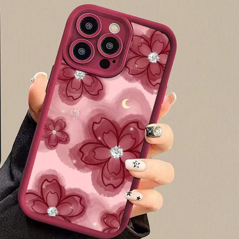 Beautiful Ink Flower Is Suitable for Apple 13 Mobile Phone Case 14promax Silicone iPhone15pro Protective Case 16/17.