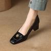 New Women's Fashion Single Shoes Square Head High Heel Small Leather Shoes Casual and Comfortable Rubber Sole Large Size Solid Color Four-season Sing