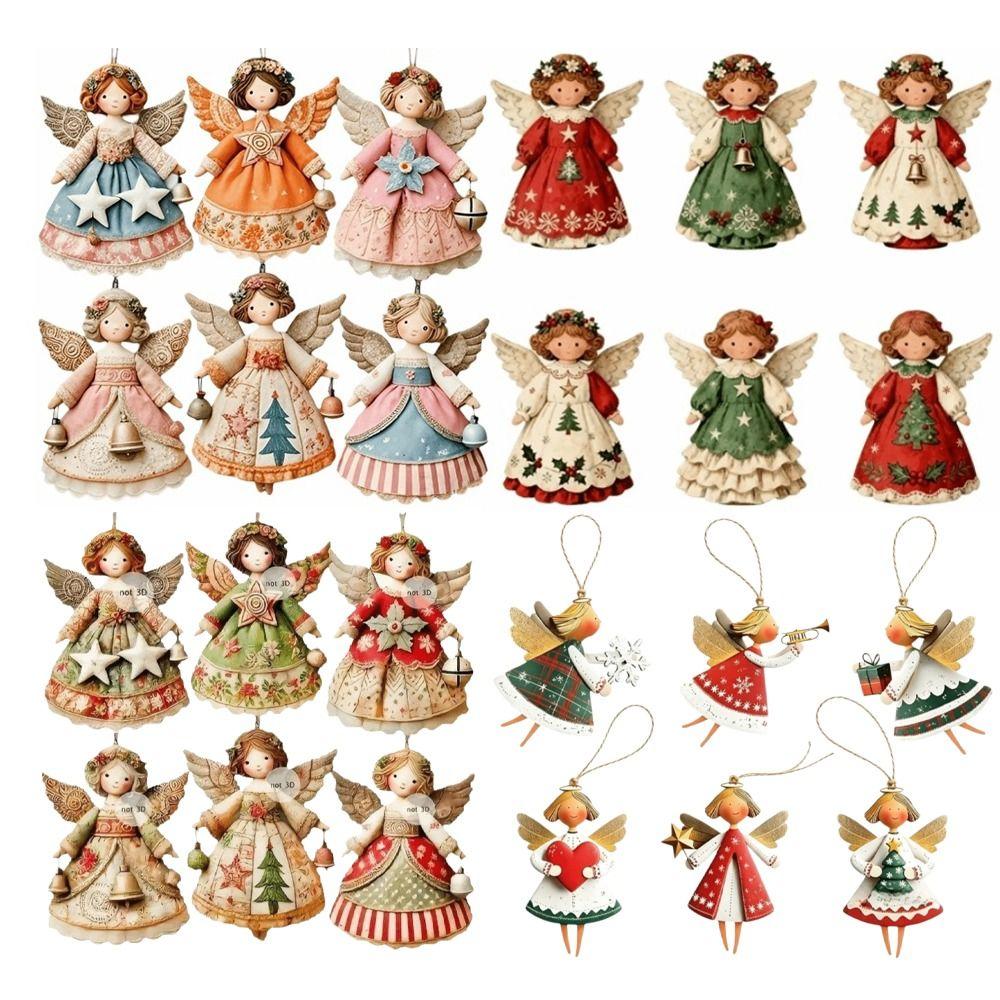 12pcs Colorful Design Christmas Hanging Wooden Xmas Decor Sweet Girl-Shaped Pendant New Year Gift
