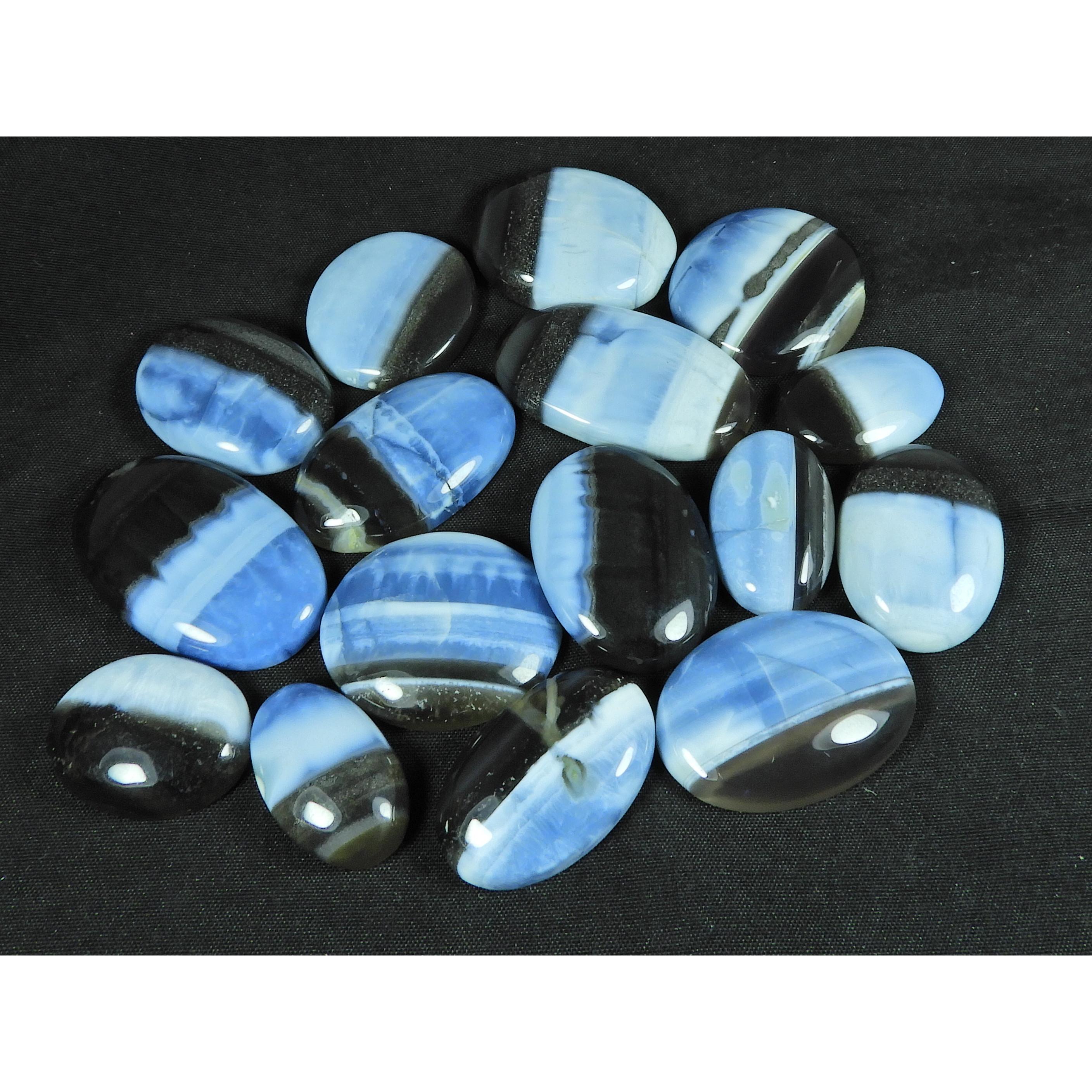 

21-32MM Natural Blue Opal Mix Shape Cabochon Loose Gemstone 16Pcs Lot 375Cts SY-392