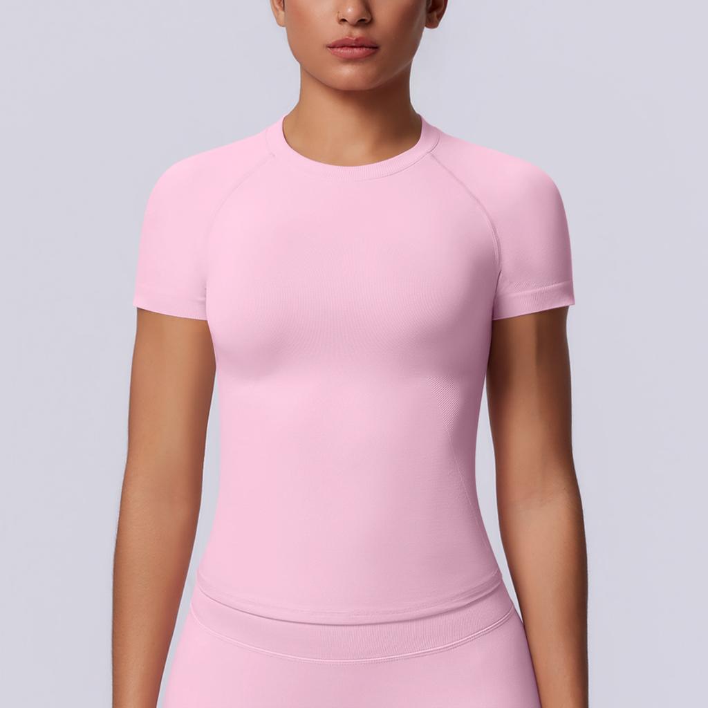 European and American seamless solid color tight high elastic breathable T-shirt sports running fitness yoga clothes top women