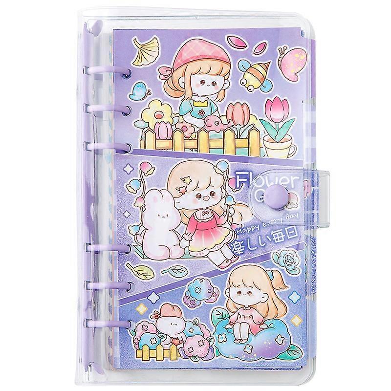 Loose Leaf Notebook Portable Cartoon Kawaii Daily Agenda Diary Scrapbooking Journal Stationery School Supplies Students Notepad(Purple)