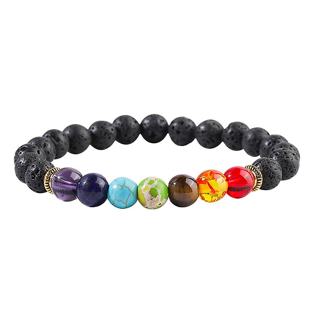 Colorful Lava Stone Beaded Bracelet with Palm and Peach Heart Pendants for Men and Women