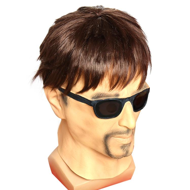 Halloween horror character mask with hair, old man, old woman, elderly mask, latex headgear, funny full-face mask