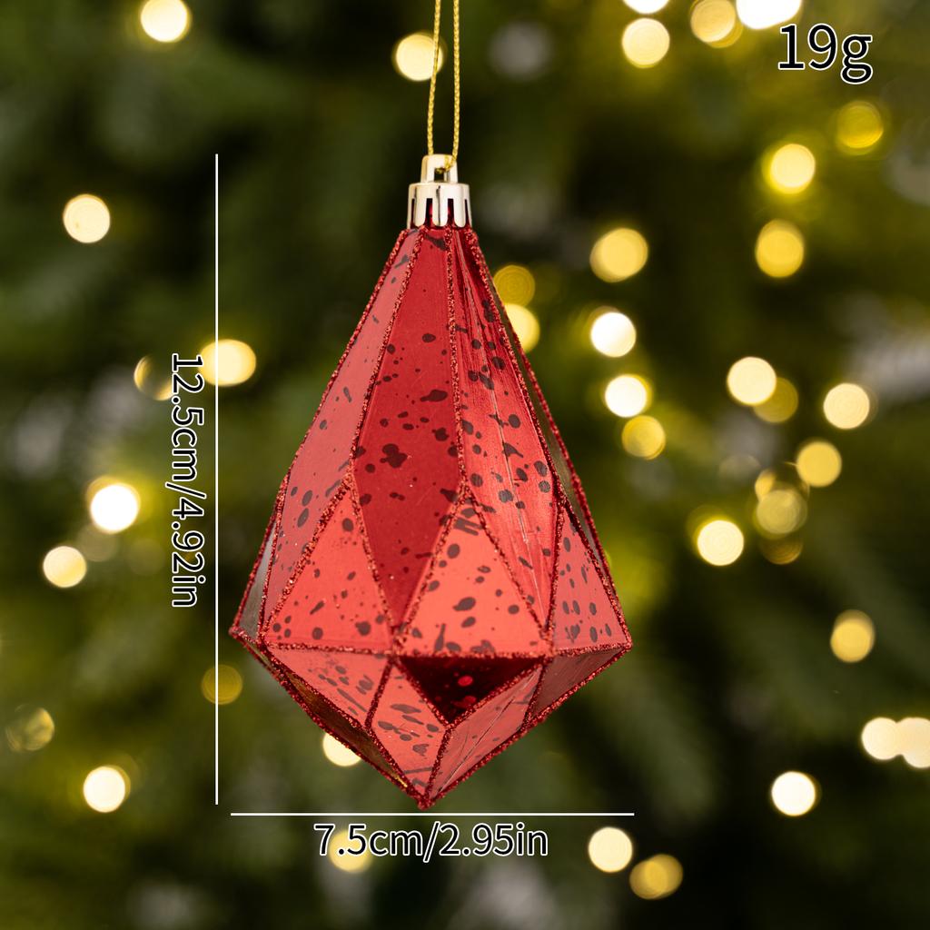 Vintage Cracked Christmas Baubles Gold Silver Red Diamond Rhombus Shape Xmas Tree Hanging Ornaments