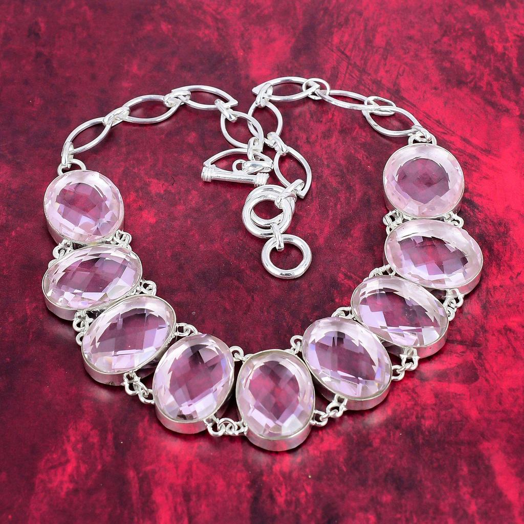 Rosa Kunzit Edelstein Schmuck, 925 Sterling Silber Schmuck, handgefertigte Halskette & Armband Schmuckset für Frauen. Tolles Schmuckset für Sie