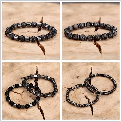 Mens Hematite Bracelets European Health Slimming Natural Stone Beads Punk Jewelry Gifts for Men Pulseira Masculina