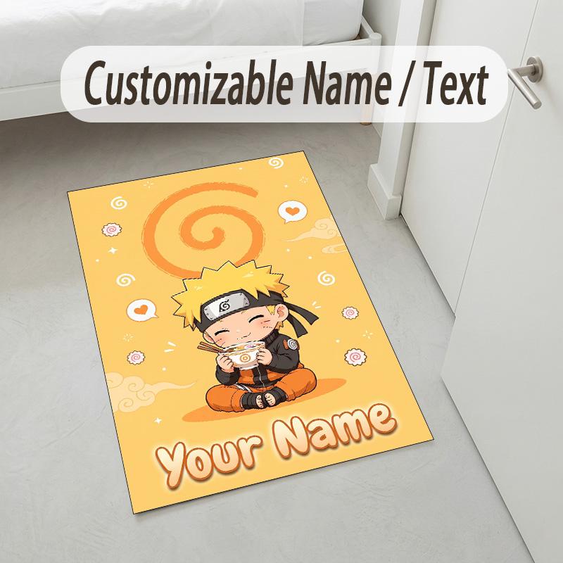 Personalized Crystal Velvet Carpet,Naruto Custom Printed Name, Plush Area Rug For Home Indoor Decor