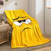 Yellow background with a sad cartoon face featuring droopy eyes and frown. for all seasons blanket lunch break throw gift