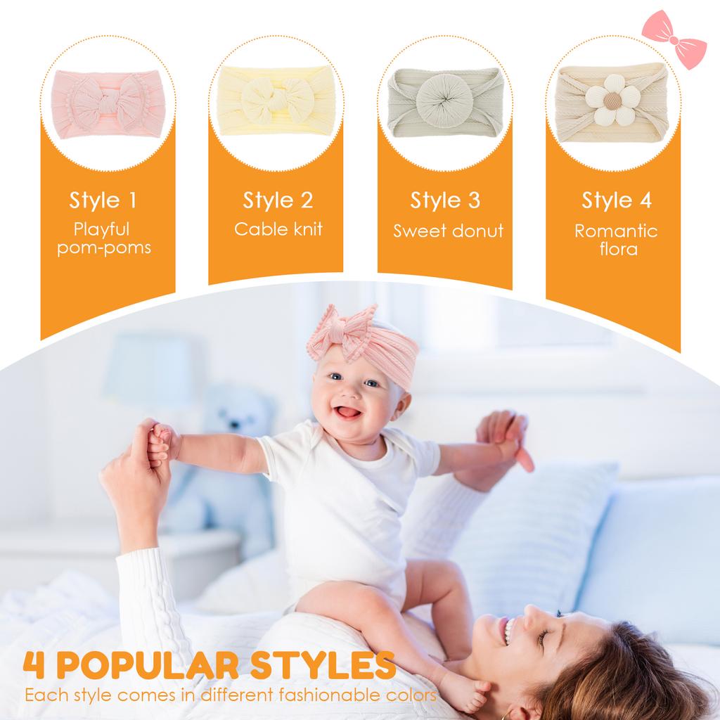 8/16Pcs Baby Headbands Super Stretchy Soft Knot Headbands with Hair Bows Head Wrap Hair Accessories For Newborn Baby Girls