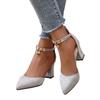 Fashion 2025 Summer Women's Ankle Strap High Heels Pointed Toe Pearl Metal Decoration Back Zipper Chunky Heel Dress Party Modern Sandals